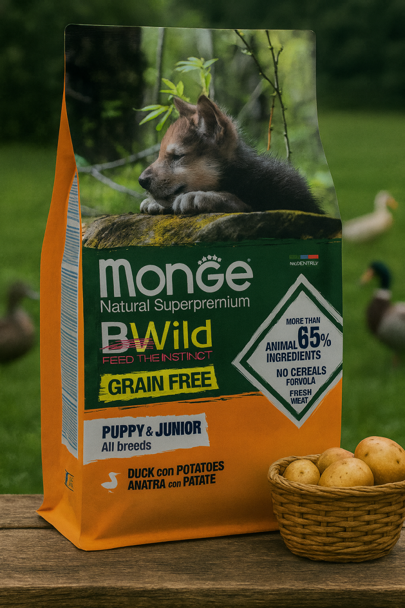 Monge BWild Grain Free Puppy & Junior Ente mit Kartoffeln