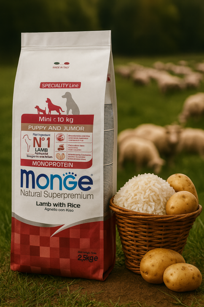 Monge Natural Superpremium Mini Puppy & Junior Lamm,Reis & Kartoffel
